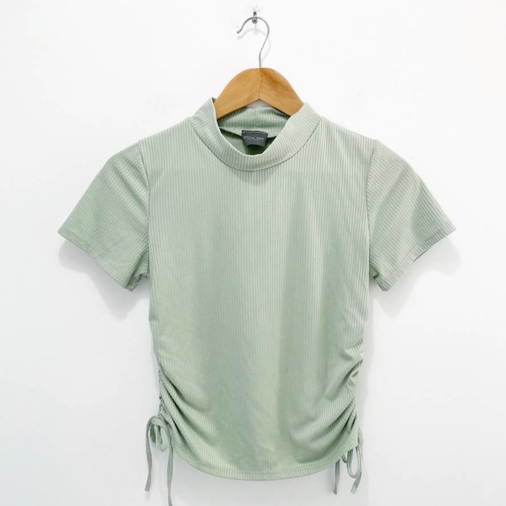 Olivia Rae Mock Neck Ribbed Tie Side Crop Top